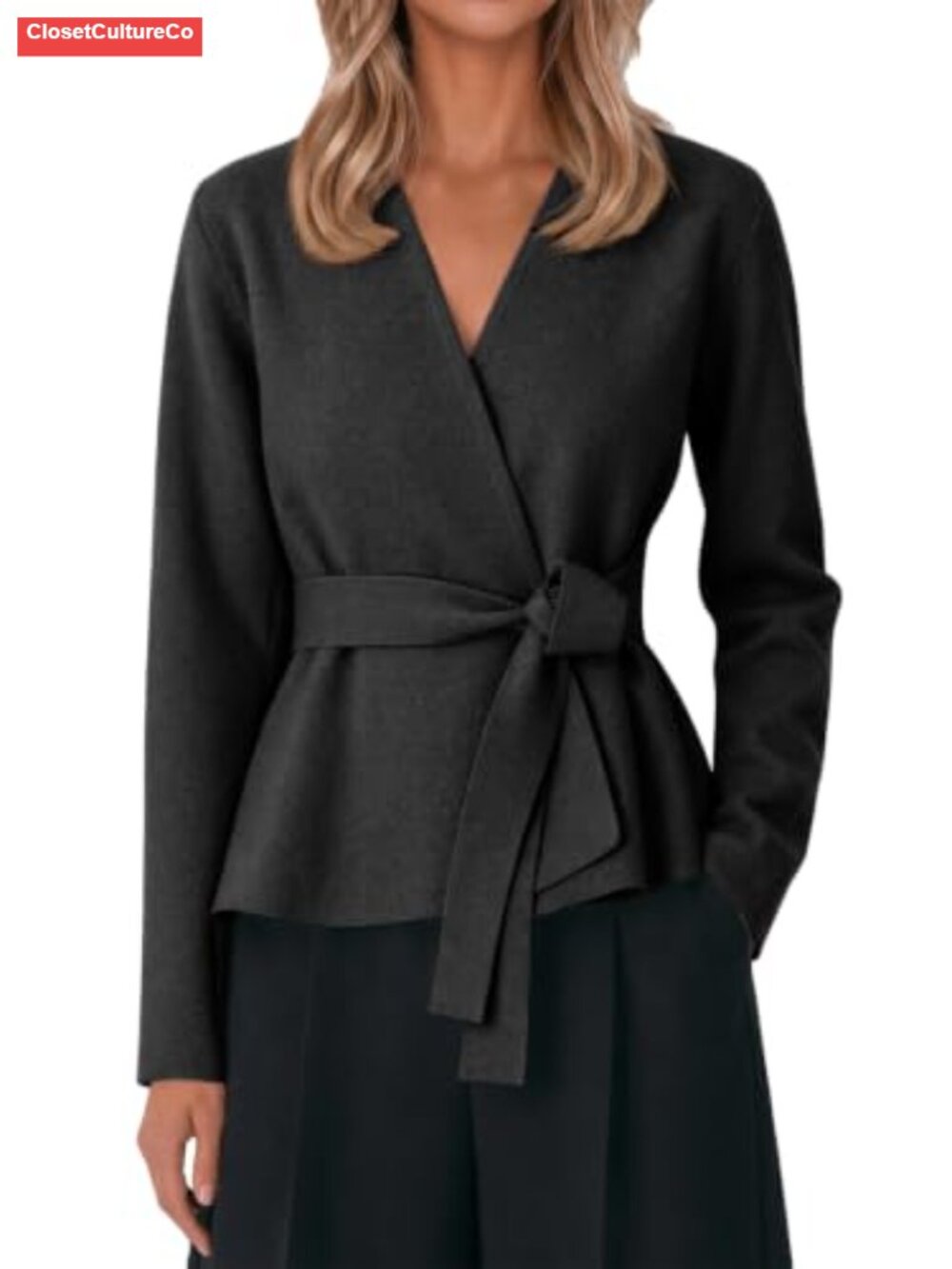Women's Open Front Belted Cardigan Long Sleeve Knit Sweater